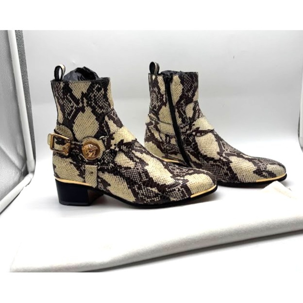 Versace Python Snakeskin Medusa Gold Buckle Ankle Boots 40.5 Italy $1325